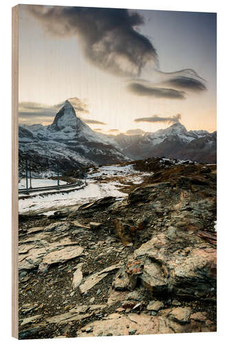 Wood print Sunset scenery from Gornergrat with Matterhorn and Dent Blance  Zermatt, Valais, Switzerland