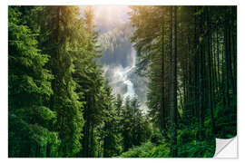 Selvklebende plakat The Krimml Waterfalls in the High Tauern National Park, the highest waterfall in Austria