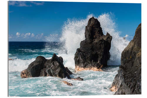 Stampa su plexi-alluminio Waves breaking at a Rock on La Reunion