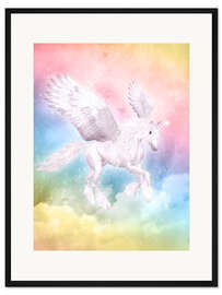 Gerahmter Kunstdruck Einhorn Pegasus, große Träume