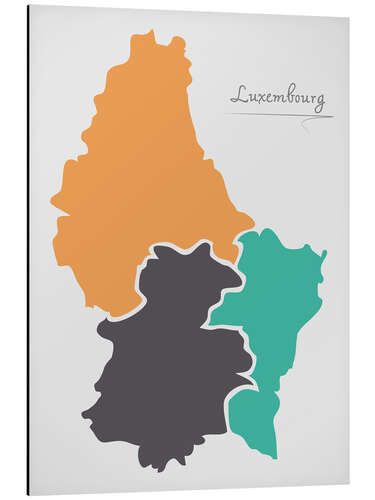 Tableau en aluminium Carte moderne du Luxembourg