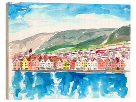 Holzbild Bergen Norwegen Alter Bryggen Hafen Seeseite - M. Bleichner