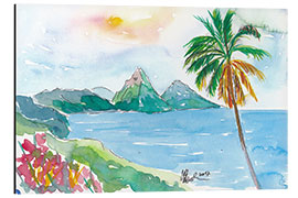 Aluminium print St Lucia Caribbean Dreams With Sunset and Pitons Peaks