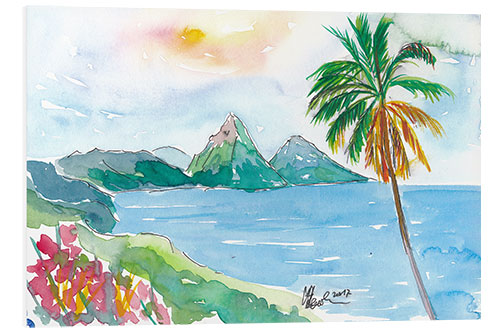 Print på skumplade St Lucia Caribbean Dreams With Sunset and Pitons Peaks