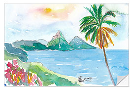 Sticker mural St Lucia Caribbean Dreams With Sunset and Pitons Peaks