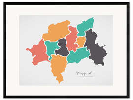 Framed art print Wuppertal city map modern abstract with round shapes