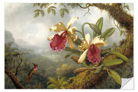 Selvklebende plakat Orchids and Hummingbird