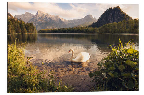 Tableau en aluminium Coucher de soleil sur un lac de montagne