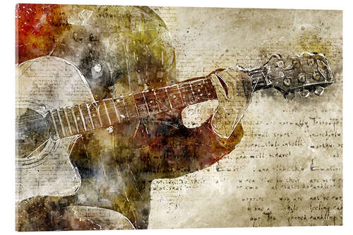 Akryylilasitaulu Guitar musician in abstract modern vintage look