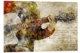 Quadro em acrílico Guitar musician in abstract modern vintage look