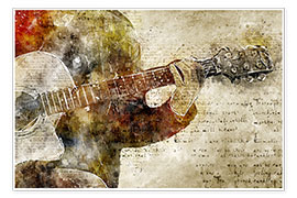 Wandbild  Gitarre Musiker im abstrakten modernen Vintage-Look - Michael artefacti
