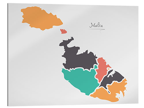 Quadro em plexi-alumínio Malta map modern abstract with round shapes