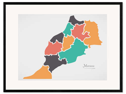 Framed art print Morocco map modern abstract with round shapes