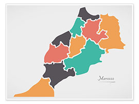 Poster Marokko Landkarte modern abstrakt mit runden Formen