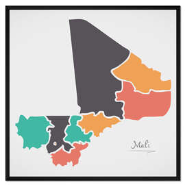 Gerahmter Kunstdruck Mali Landkarte modern abstrakt mit runden Formen