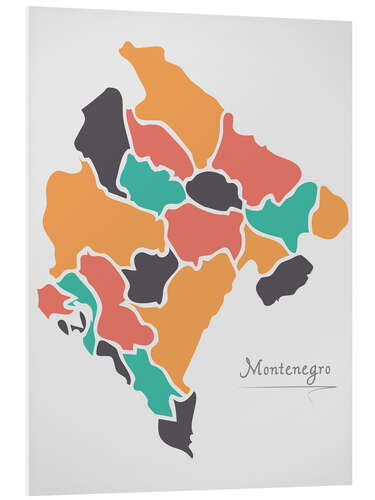 Foam board print Montenegro map modern abstract with round shapes