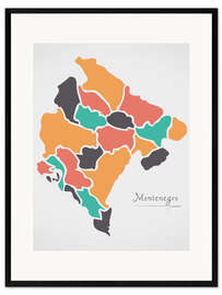 Framed art print Montenegro map modern abstract with round shapes