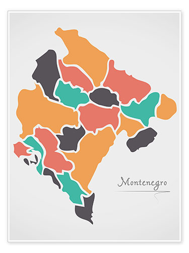 Poster Montenegro Landkarte modern abstrakt mit runden Formen