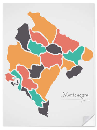 Selvklebende plakat Montenegro map modern abstract with round shapes