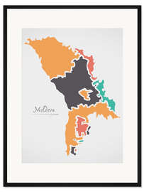 Gerahmter Kunstdruck Moldawien Landkarte modern abstrakt mit runden Formen