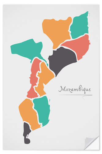 Selvklebende plakat Mozambique map modern abstract with round shapes