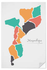 Selvklebende plakat Mozambique map modern abstract with round shapes