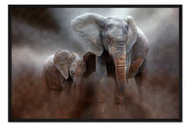 Gerahmter Kunstdruck Elefant mit Baby