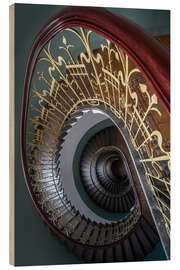 Wood print Spiral stairs with ornamented handrail