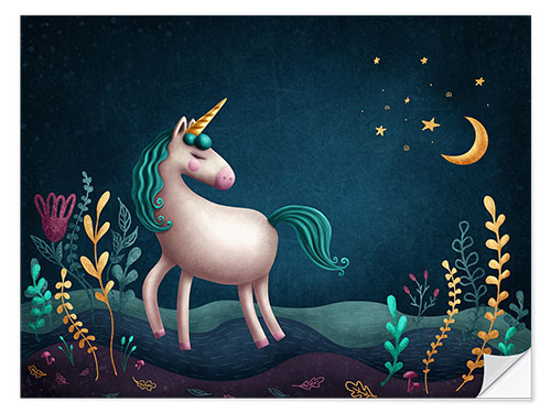 Selvklebende plakat Unicorn in a magical forest II