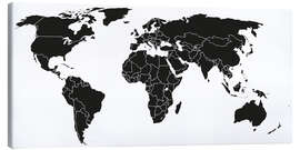 Quadro em tela  Mapa do mundo a preto e branco