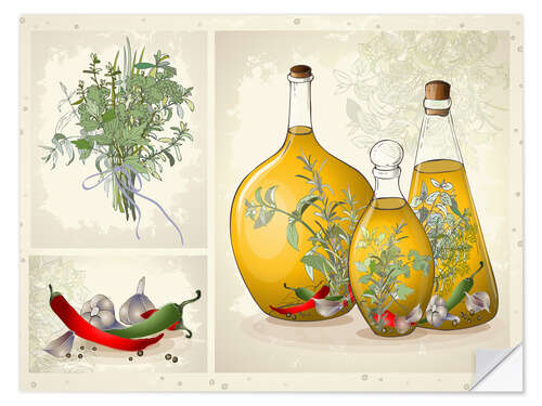 Selvklæbende plakat Kitchen herbs collage