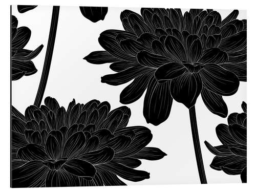 Tableau en aluminium Fleurs noires sur fond blanc