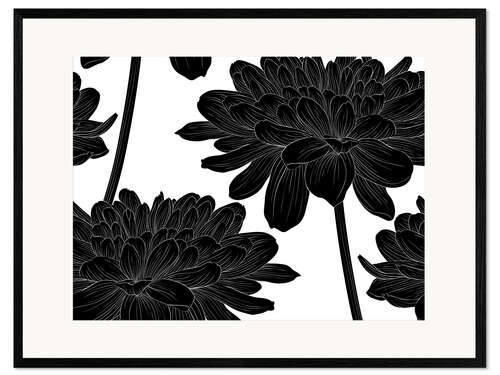 Framed art print Flowers black on white