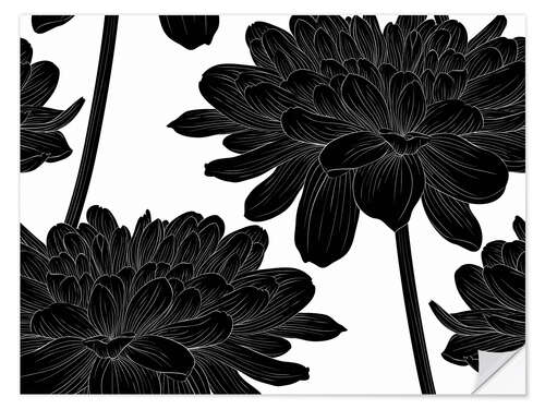 Sisustustarra Flowers black on white