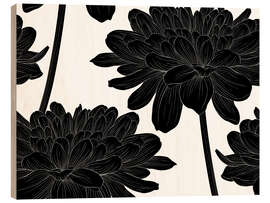 Wood print Flowers black on white