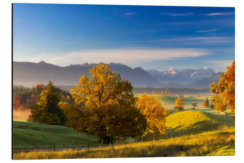 Aluminium print Autumn in Bavaria with view to Zugspitze