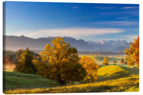 Canvas print Autumn in Bavaria with view to Zugspitze