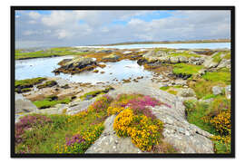Gerahmter Kunstdruck Unberührte Landschaft Irlands mit Wildblumen