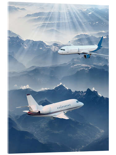 Acrylic print Two aircrafts over the mountains