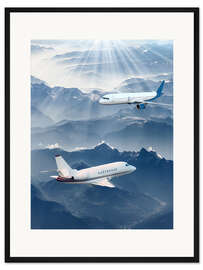 Gerahmter Kunstdruck Zwei Flugzeuge über den Bergen