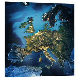 Foam board print Europe from Space, NASA 3D Rendering