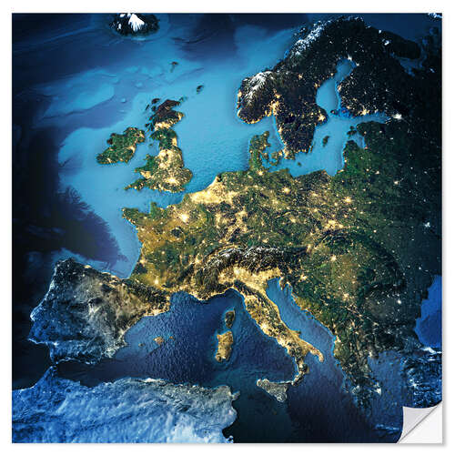 Naklejka na ścianę Europe from Space, NASA 3D Rendering