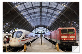 Selvklæbende plakat Intercity Express og regionaltog ved Leipzigs hovedbanegård