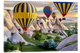 Akrylbilde Balloons over the Tuff Rock of Turkey