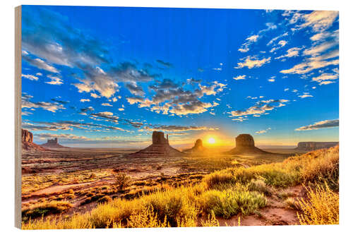 Holzbild Sonnenaufgang, Tafelberge West Mitten Butte