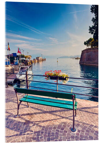 Akrylbilde Bench on the coast of Garda in Peschiera