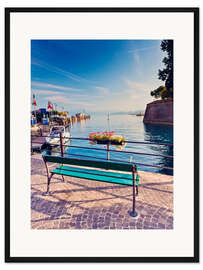 Gerahmter Kunstdruck Bank an der Küste von Garda in Peschiera