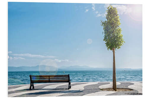 Foam board print Shore of Lake Garda with Alps on the horizon