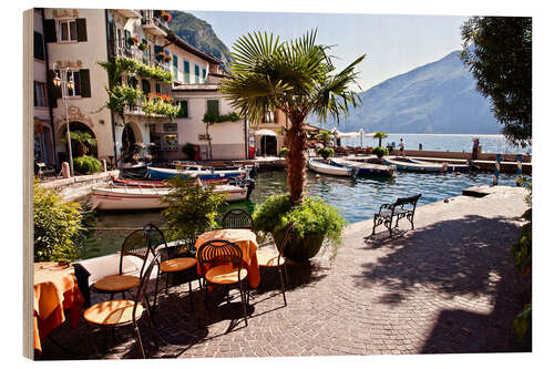 Tableau en bois Petit café à Limone sur le lac de Garde