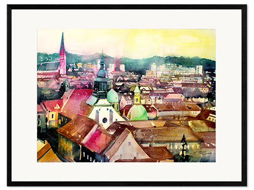 Impressão artística com moldura Graz, view to the cathedral